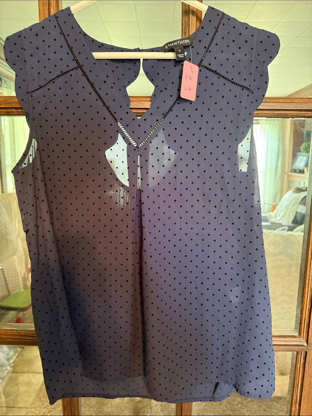 41 Hawthorn Navy Polka Dot Sleeveless V-Neck Blouse